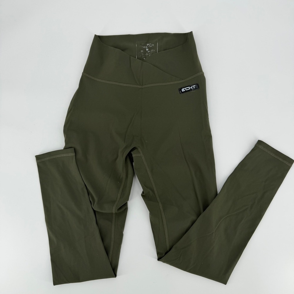 ECHT Leggings Scrunch Butt Crossover Waist Modern Women Size Medium Olive Green